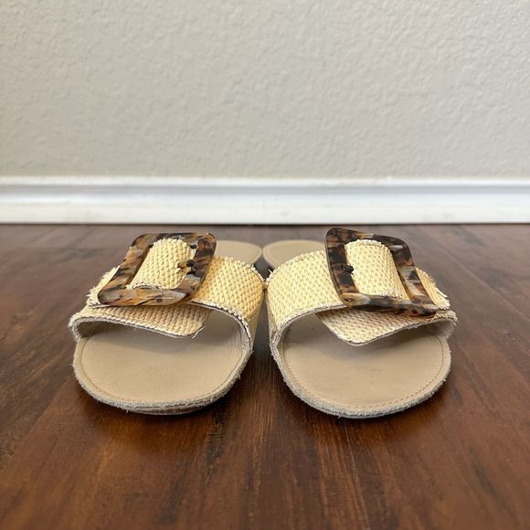 DEFINERY Loop Buckle Raffia Sandals in White ITALY MADE - Picture 3 of 11